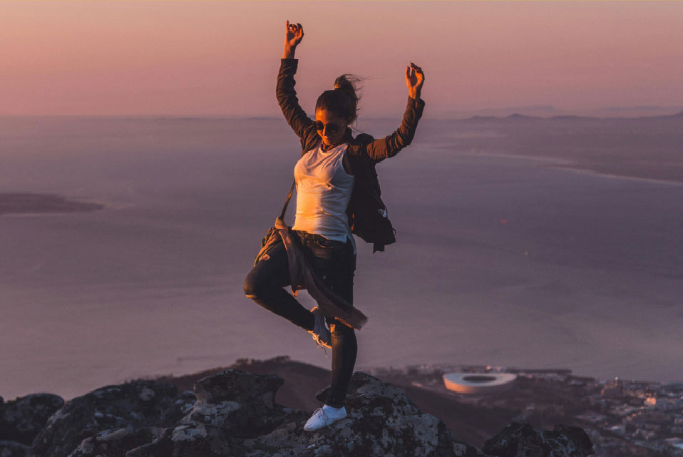 Backpacker on Table Mountain