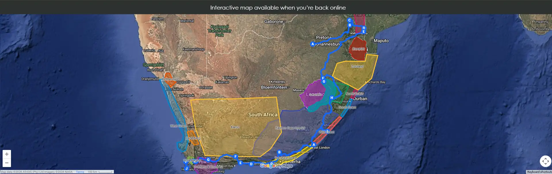 3-week Backpacker's Bible self-drive itinerary map
