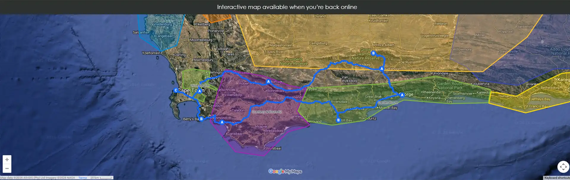 Offline fallback map for the 7-day Cape Loop itinerary