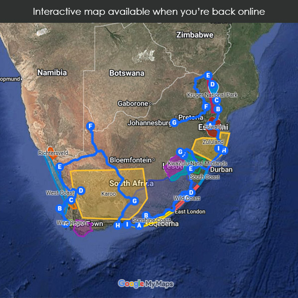 Map of a tour of South Africa
