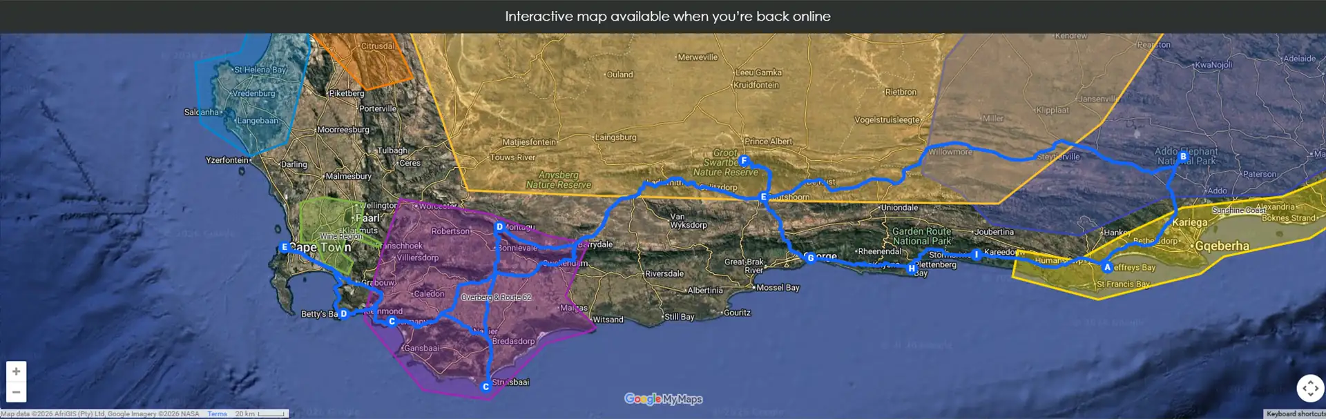 2-week Grand Cape Loop self-drive itinerary map