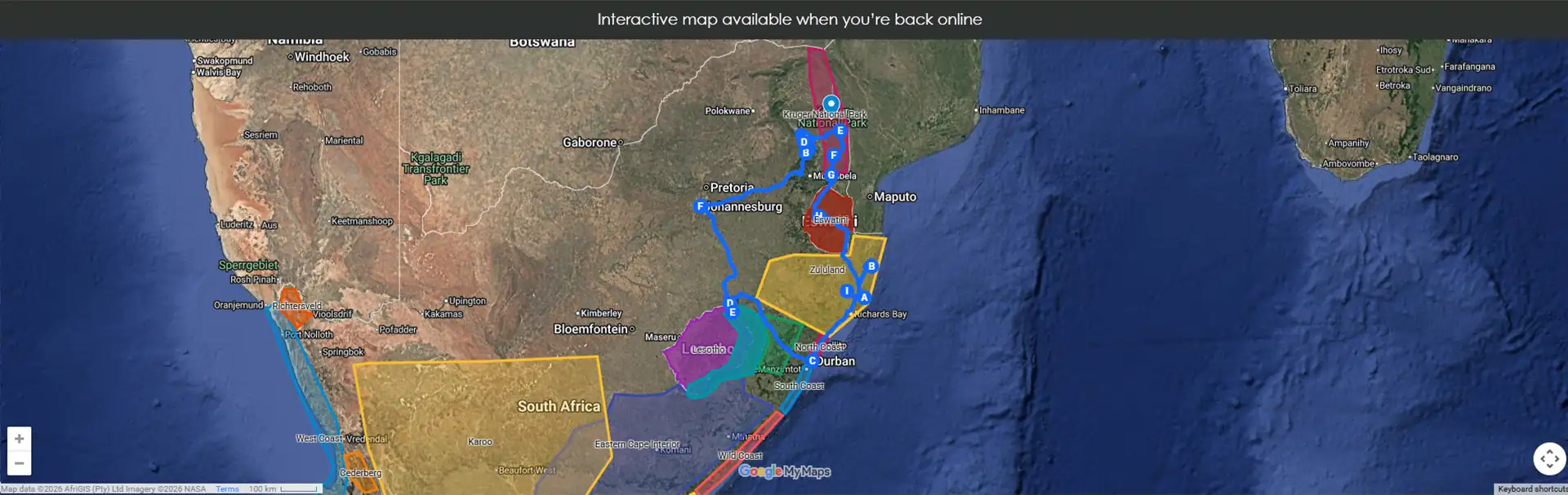Offline fallback map for the 2-week Northeast Triangle itinerary
