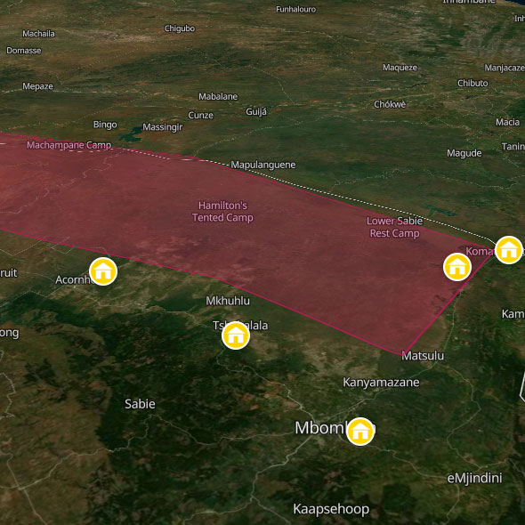 Backpacking map of Kruger National Park