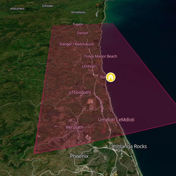 Backpacking map of KwaZulu-Natal North Coast