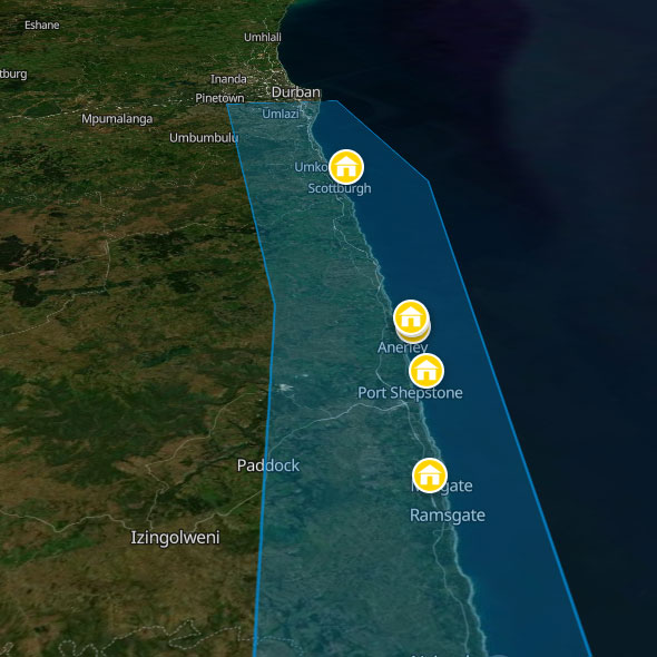 Backpacking map of the KwaZulu-Natal South Coast