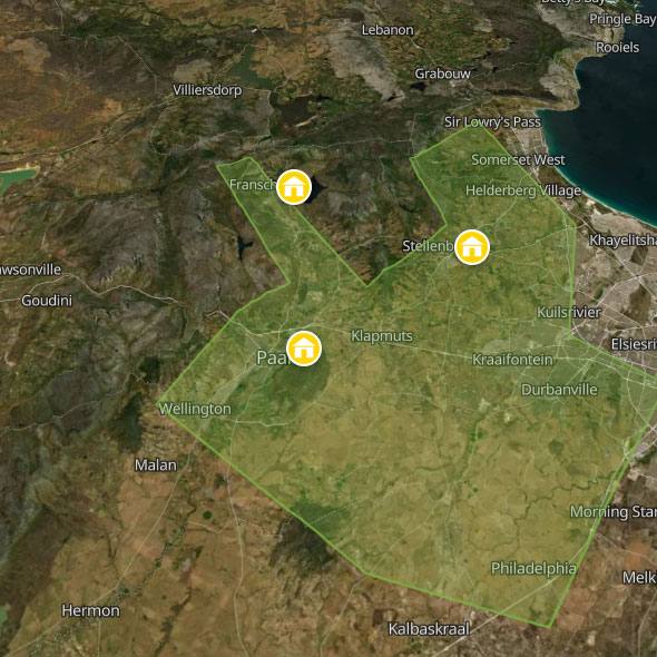 Backpacking map of the Cape Winelands